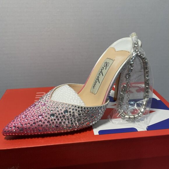 Cokvkuu Shoes Womens Pink Silver Rhinestone Slingback Pointed Toe Stiletto Heels - Picture 2 of 9